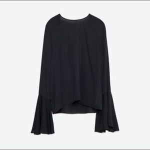 Zara Open Back & Bell sleeves navy blouse